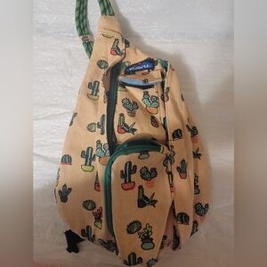 Kavu Tan Crossbody Bag with Cactus Print